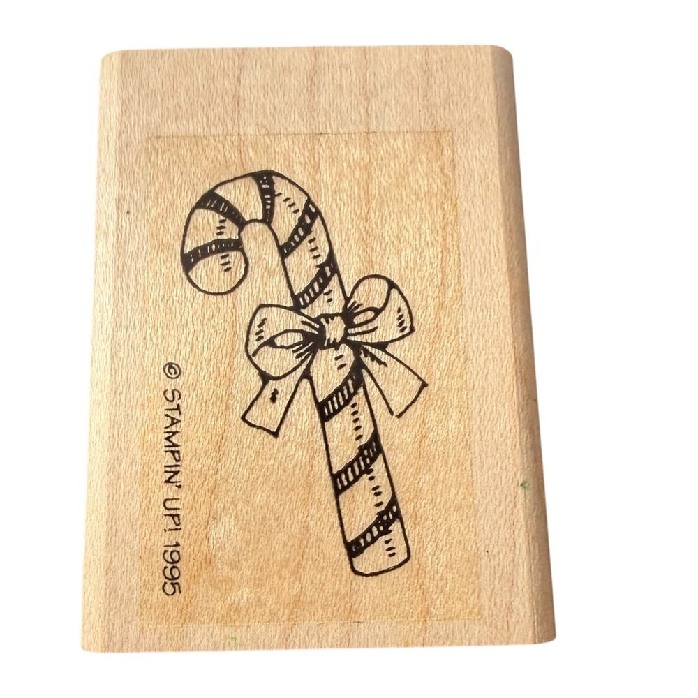 Stampin Up! Vintage 1995 Christmas Candy Cane With Bow Rubber Stamp